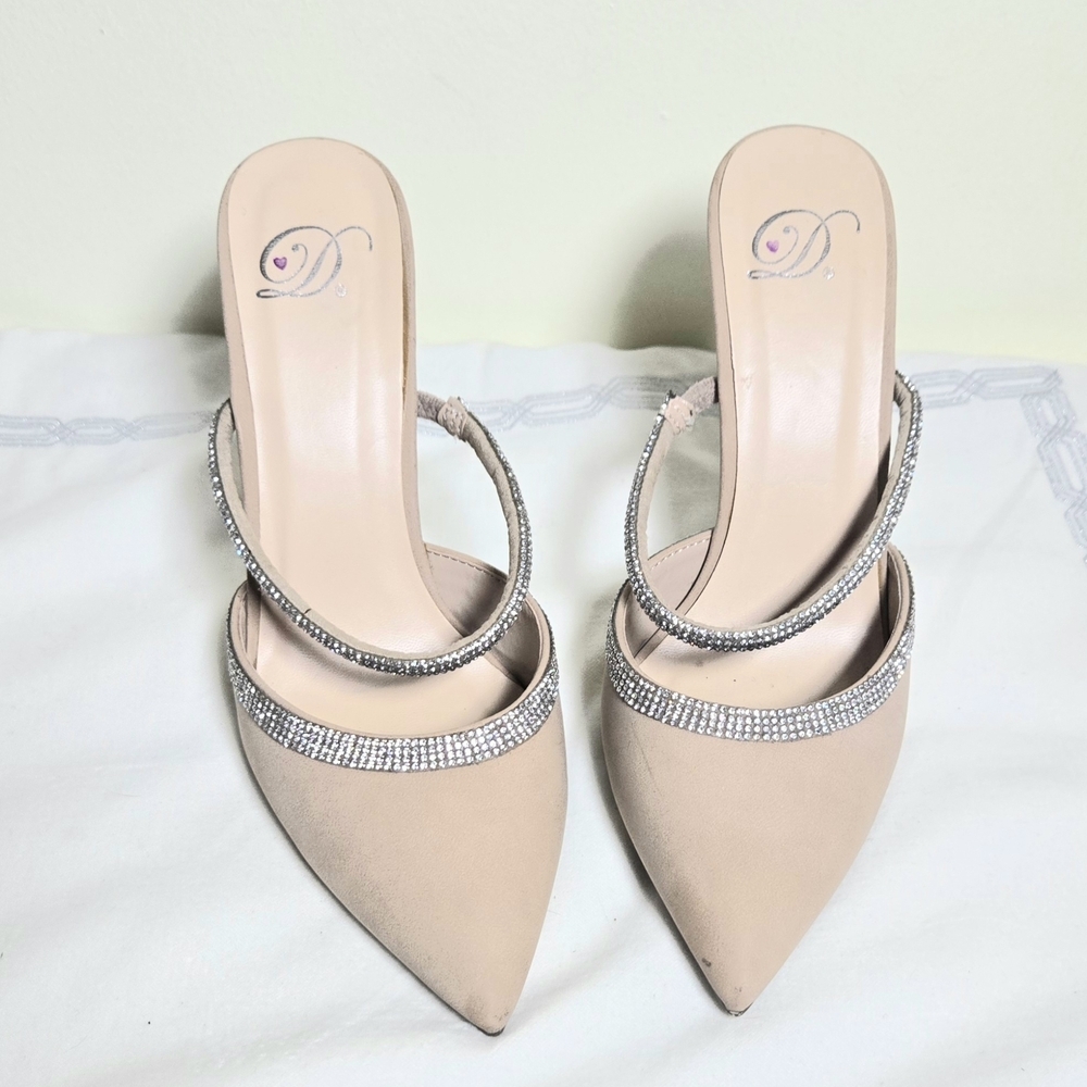 Dream Pairs Beige Women's Open Back Heels With Sparkle Detail